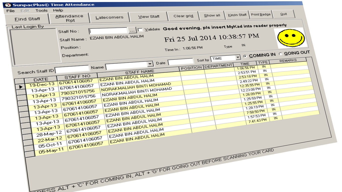 Able to read your MyKad or alternatively barcode laminated cards. Very easy to use.