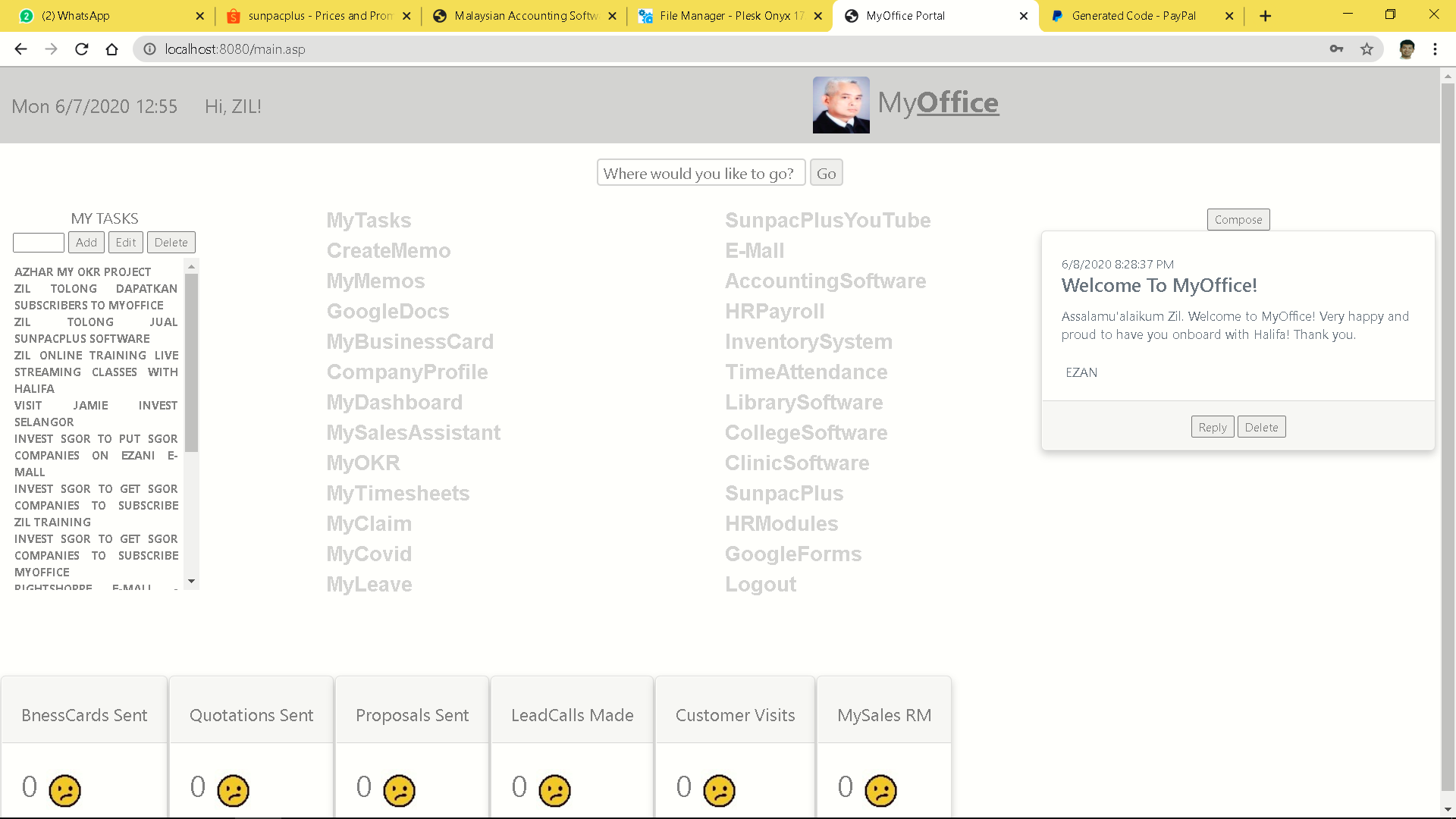 Comprehensive virtual office on the web for working from home with leave, claim, timesheet, task management!